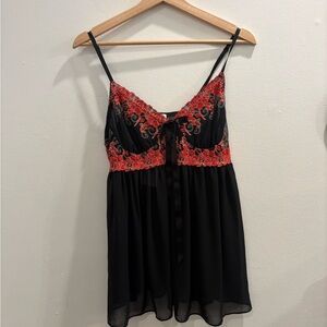 Black and Red Lace Trim Camisole